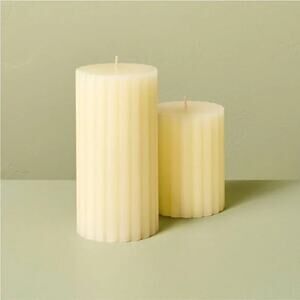 Hearth & Hand with Magnolia NWT 2pc Unscented Ribbed Pillar Candles Ivory